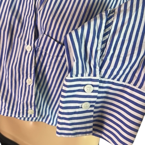 Zara striped,long sleeve cropped cotton top,blouse,shirt,three button closure EC - Picture 11 of 12